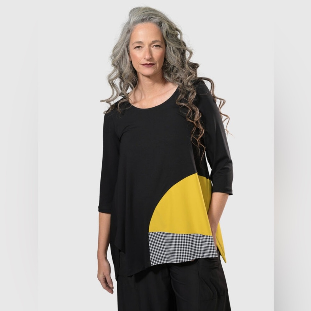 NWT Alembika Tekbika Tamara Tunic Top Black & Yellow/Chartreuse